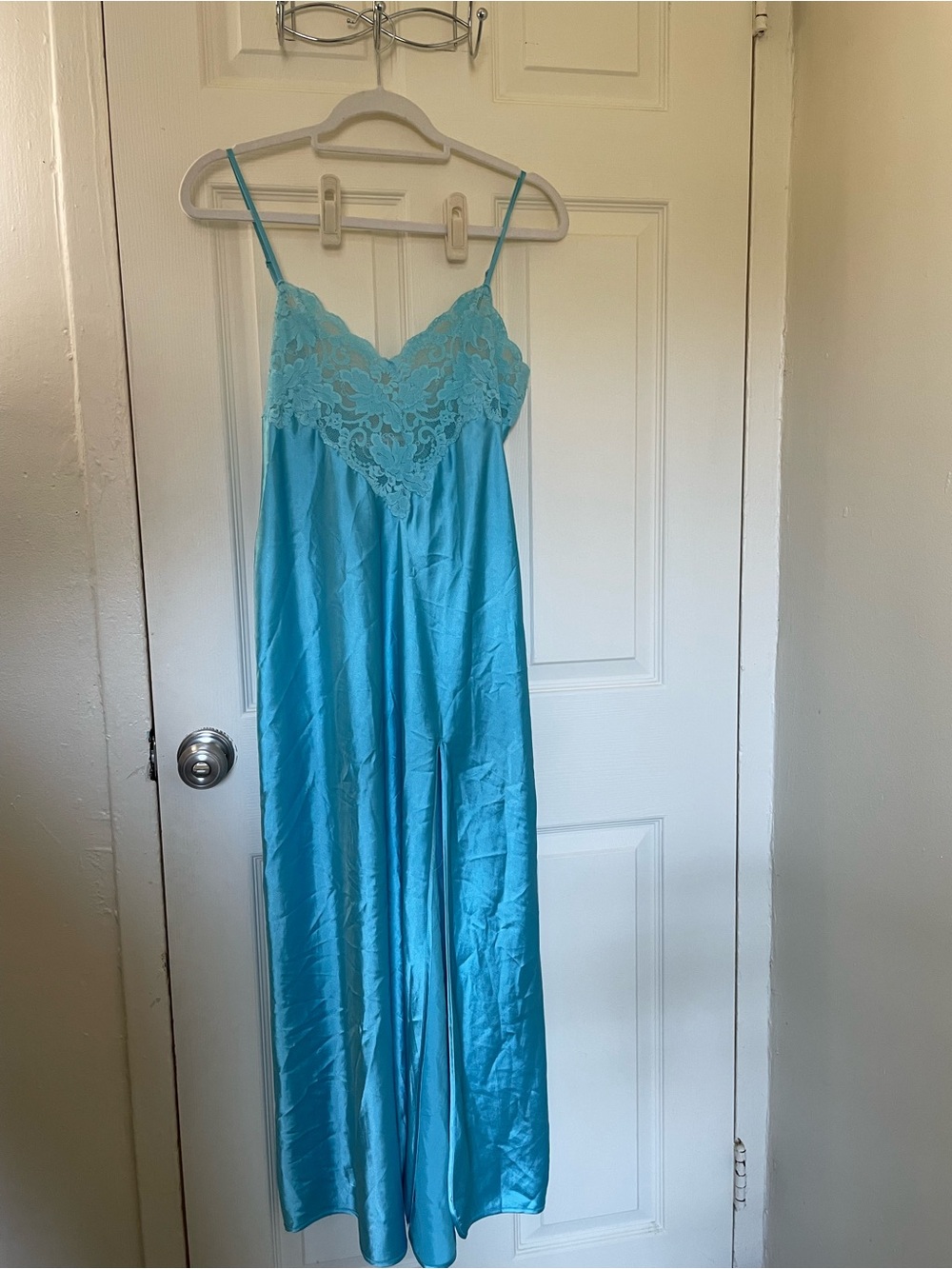 Victorias Secret Aqua Blue Lace Satin Slip Dress